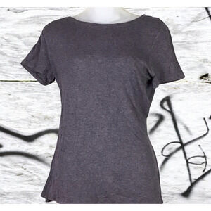 H by Bordeaux Womens Large Gray Ribbed Knit Scoop Neck Short Sleeve T-Shirt Top